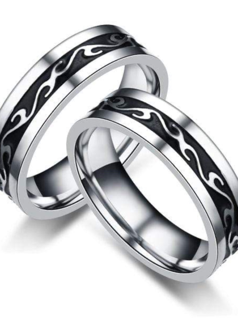 Mens Stainless Steel Silver Tone Band Ring with Wave Design